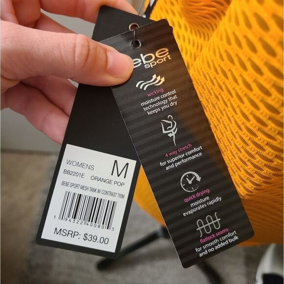 Bebe Sport Mesh Tank W Contrast Trim Orange Medium - Picture 5 of 5